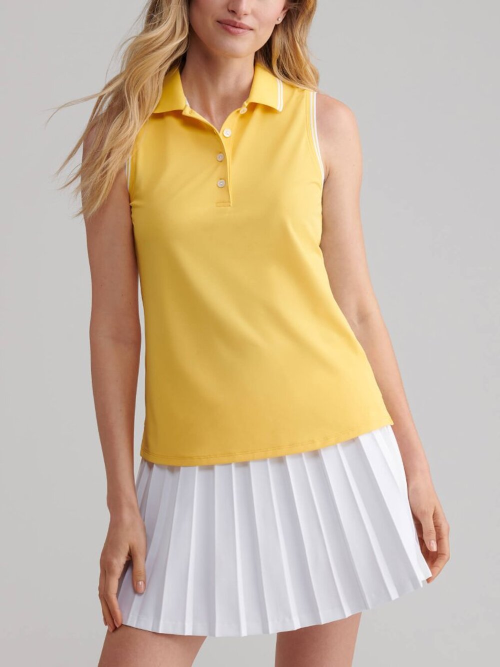 Peter Millar Lemon Drop / White Canterbury Tipped Sleeveless Polo Shirt